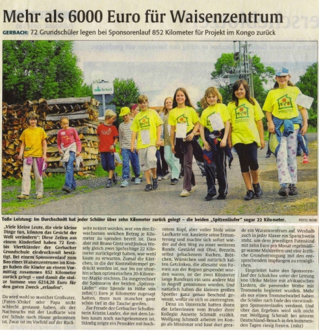 Die Rheinpfalz - Bericht über Sponsorenlauf der Grundschule Gerbach